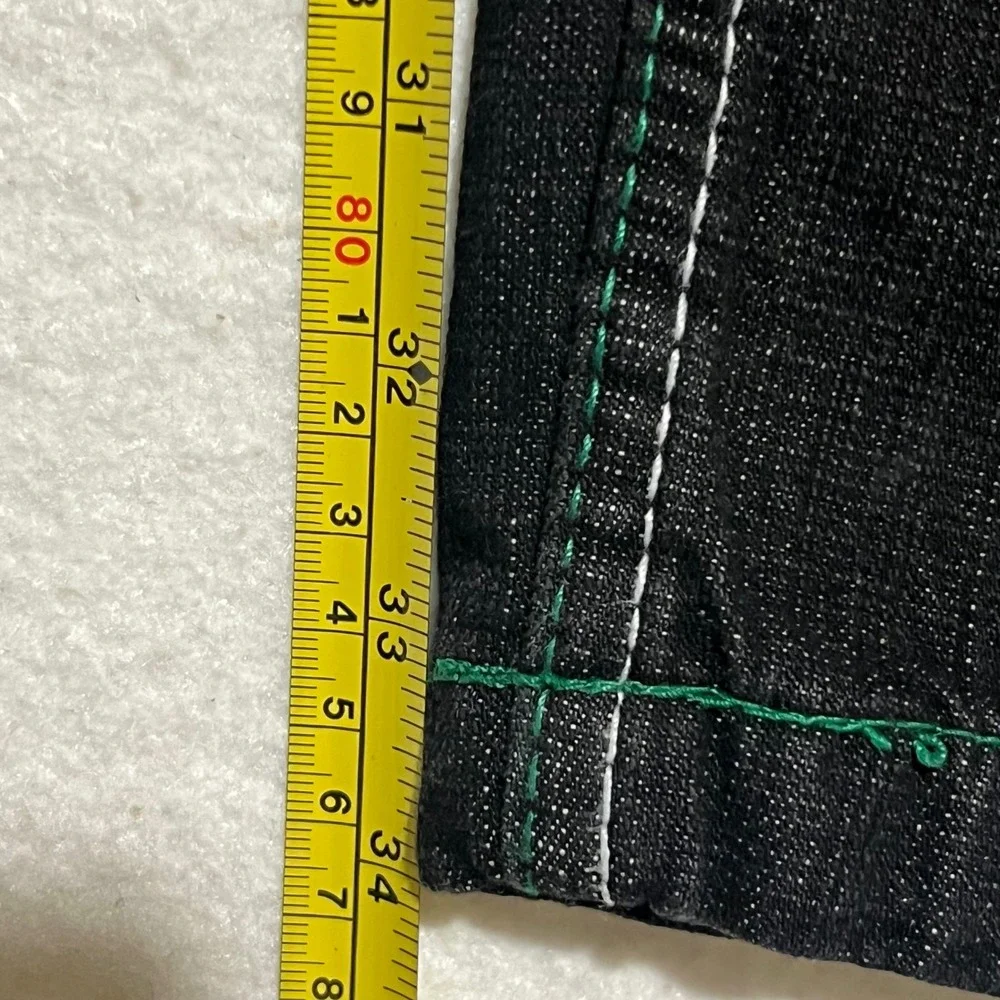 Evolution In Design Mens Black Green Contrast Stitch Jeans 36x34 NWT